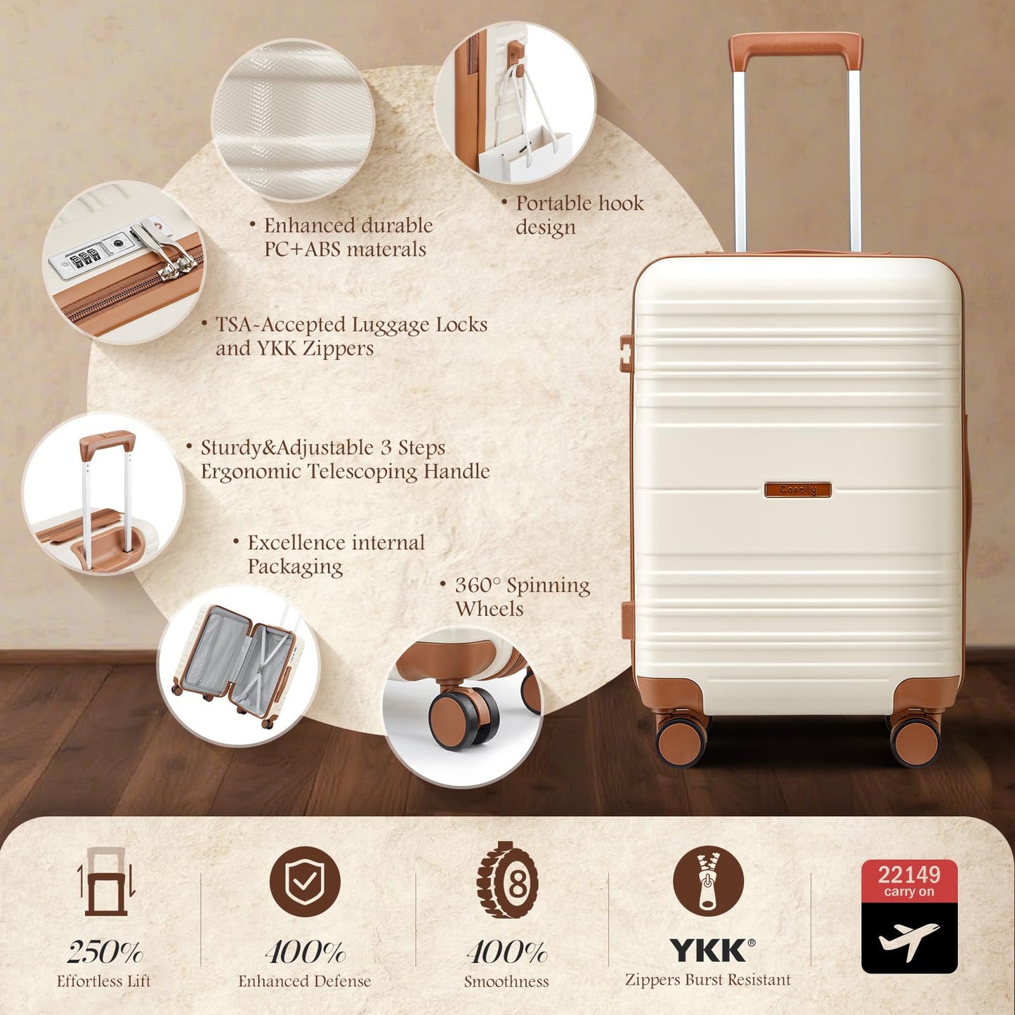 CASELLY Luggage Sets 4 Piece, 20 Inch Expandable Carry On Suitcase with TSA Lock & Spinner Wheels, Lightweight Travel Luggage Sets with YKK Zippers, Fathers Day Gift for Dad Men Him Husband