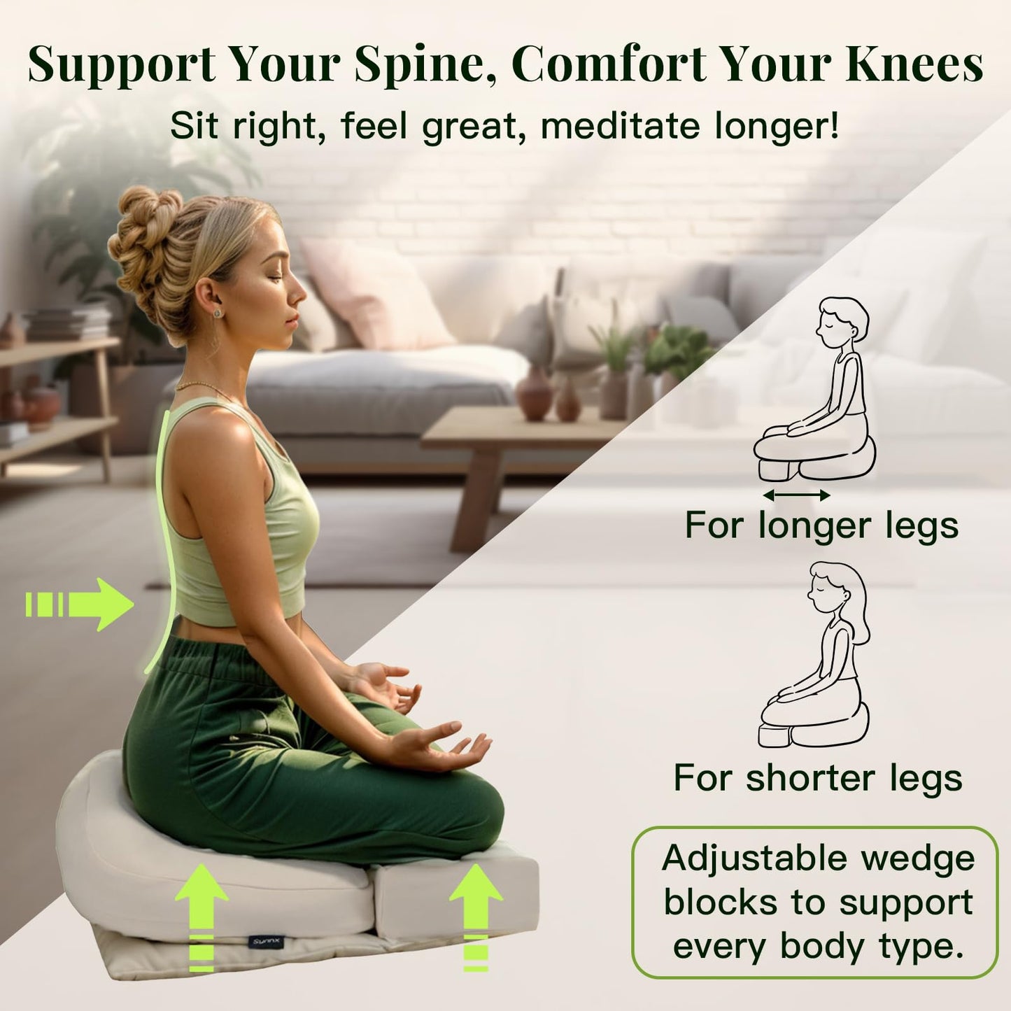 Syrinx Meditation Cushion Set – Zafu Yoga Floor Pillow with Knee Support Pads, Buckwheat Hull Filling, Carry Bag & Zabuton-Style Base