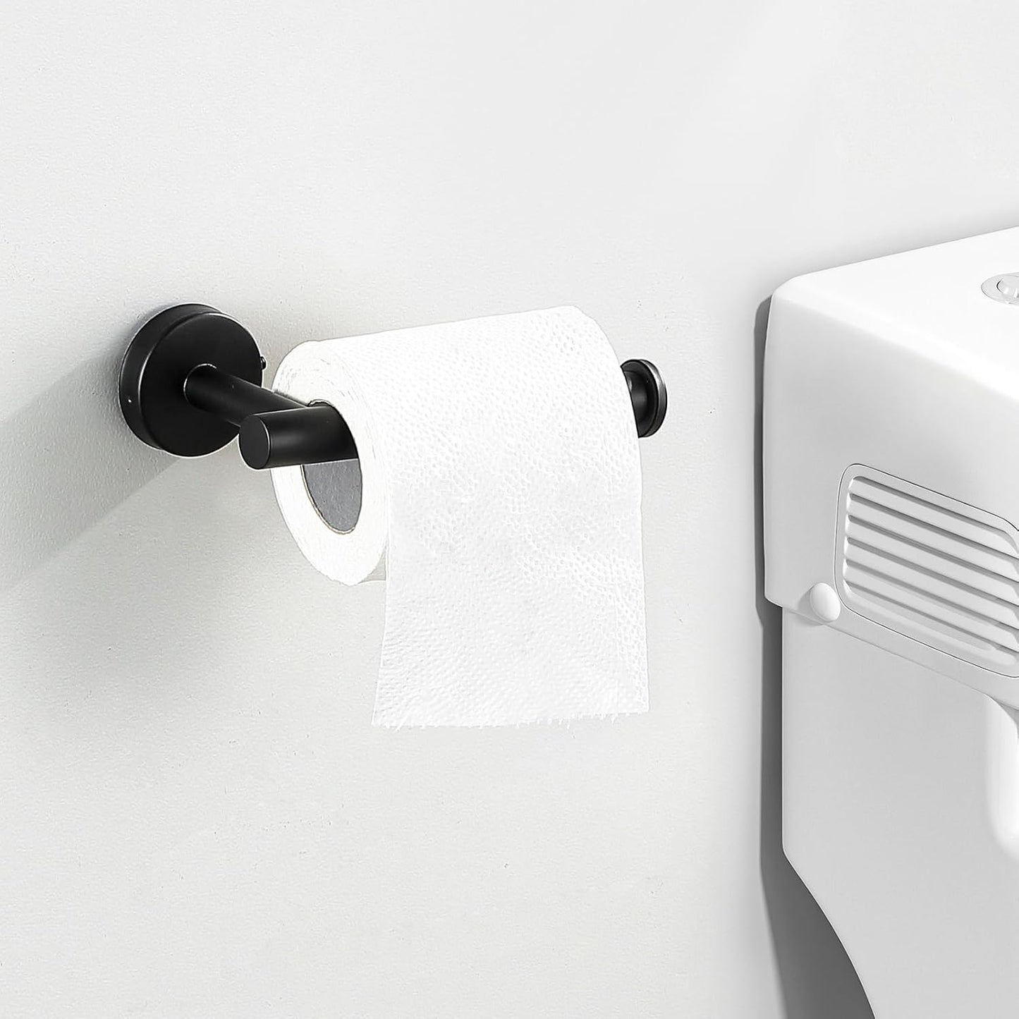 Bathroom Hardware Towel Bar Set - Matte Black Bathroom Accessories Set - Including 16" Hand Towel Bars - Toilet Paper Holders - Towel Rings - Robe Towel Hooks