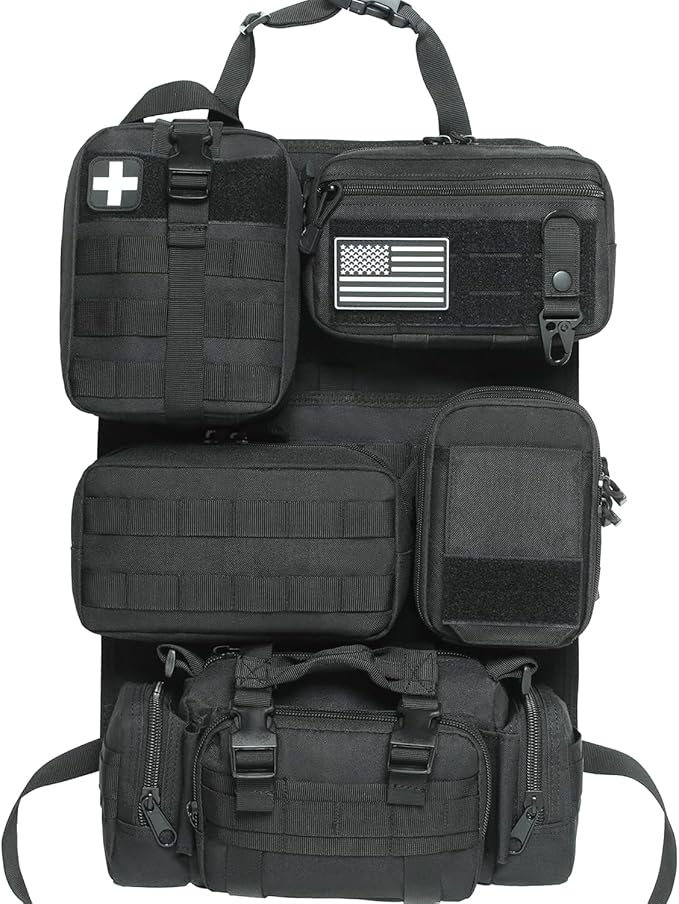 6 Pack Tactical Molle Car Seat Back Organizer - Tactical Vehicle Panel Organizer with 5 Detachable Molle Pouch,US Flag Pat...