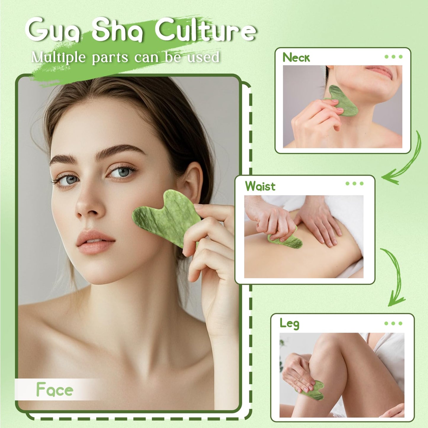Flagest Gua Sha Facial Tools, Jade Stone Guasha Tool for Face Body, Facial Massage Tool for Jawline Sculpting and Puffiness Redu