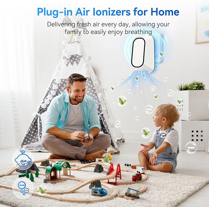 Plug In Air Purifier With 4 Negative Ion Output Heads,Small Air Freshener With Backlight,Quiet and Energy-Saving, Ideal Air Cleaners for Home,Bedroom,Office,Living Room (4)