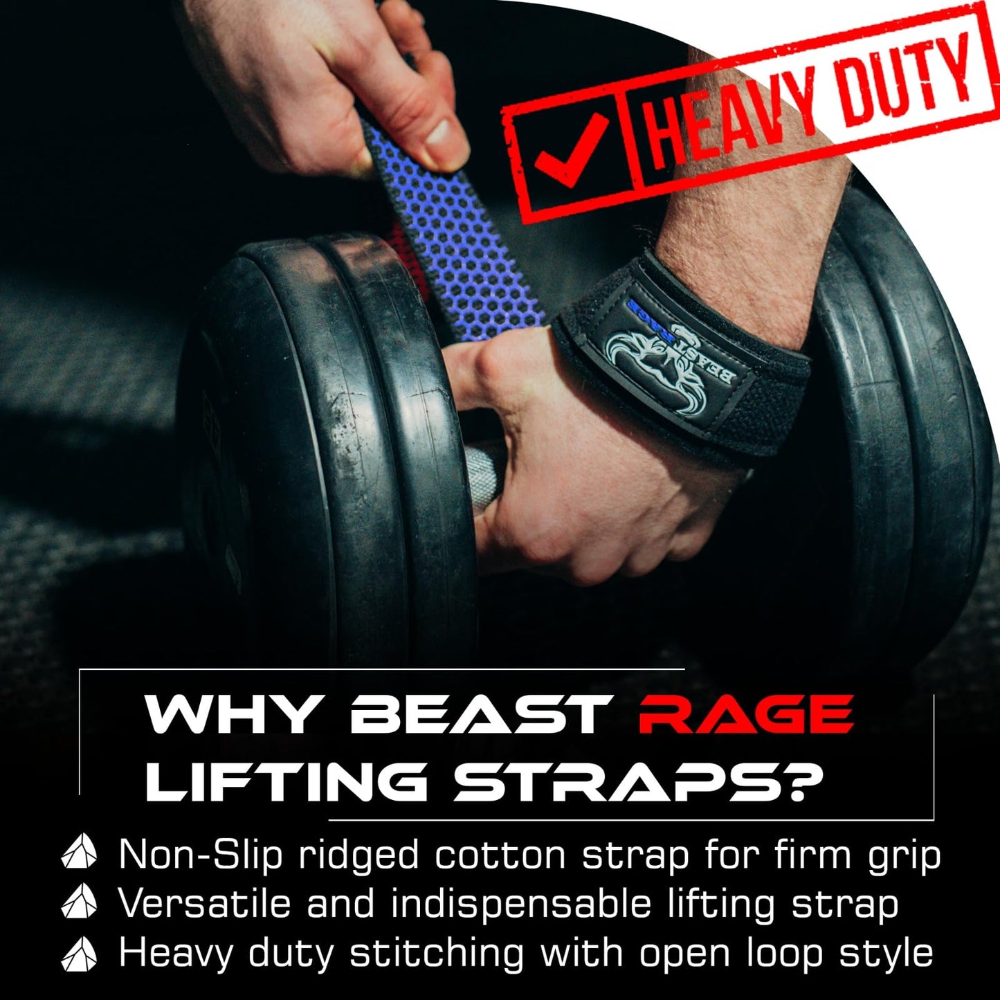 BEAST RAGE Lifting Wrist Straps for Weightlifting, Straps Gym Grip Power Workouts Lifting Straps Padded Cotton Men Women Wrap Lift, Deadlift Bodybuilding Weight Lifting Exercise Straps (Blue Silicone)