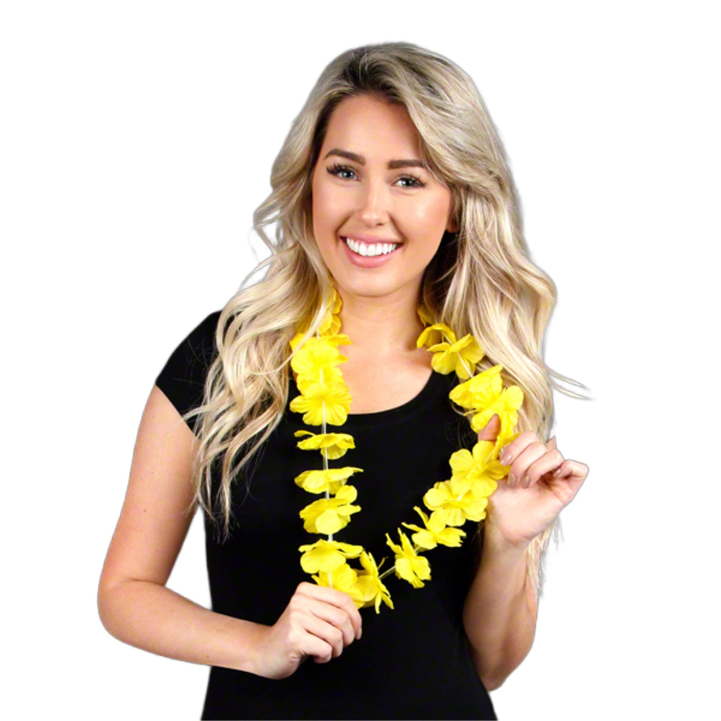 blinkee Vibrant Yellow Satin Faux Floral Lei - 36 Hawaiian Flower Necklace for Luau & Tropical Parties