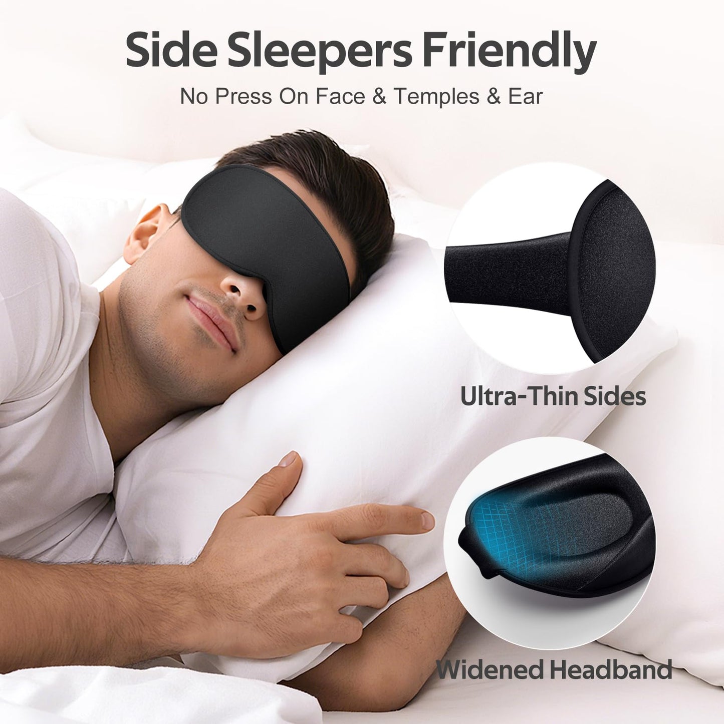 Vynix Sleep Mask for Men Women - 100% Blackout Eye Masks for Sleep - 3D Soft Sleeping Mask for Side Sleepers - Zero Pressure Lash Extensions Eye Cover Shade for Airplane Travel Essentials, Black