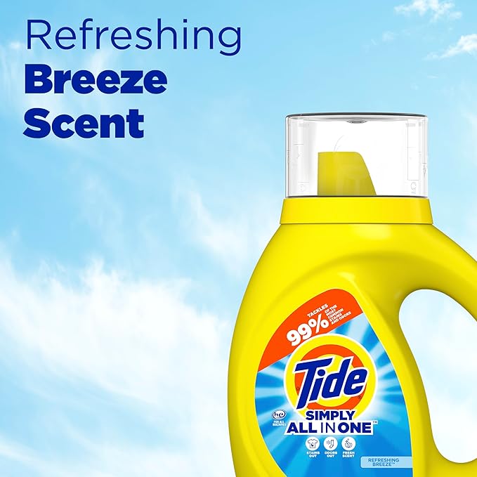 Tide Simply All-In-One Liquid Laundry Detergent, Refreshing Breeze Scent, 6 Loads, 10 fl oz