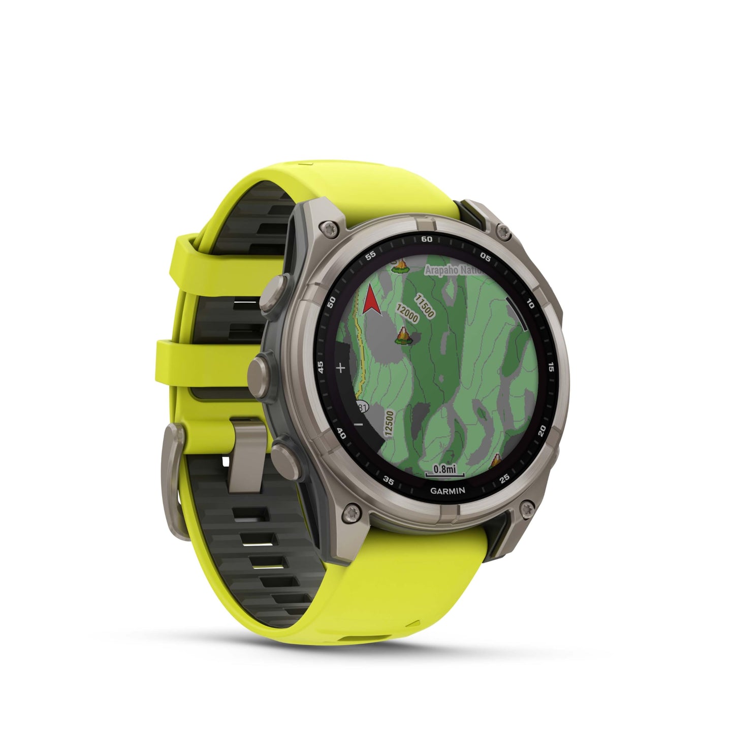 Wearable4U Garmin Fenix 8 - 47 Mm, Solar, Multisport Gps Smartwatch, Sapphire, Titanium With Amp Yellow/Graphite Silicone, Built