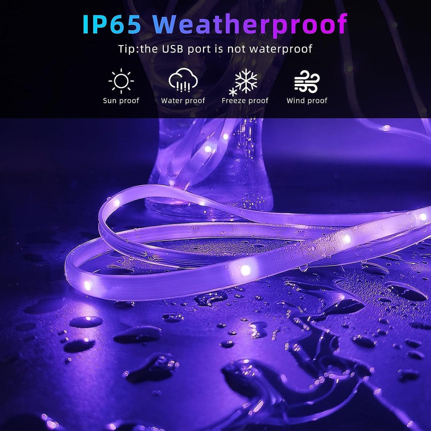 400ft Outdoor Led Strip Lights Waterproof, Trimmable Led Strip Lights Music Sync, RGB IP65 Waterproof Outside Led Lights Strip With Remote & App, Exterior Led Rope Light Waterproof For Pool Roof Yard