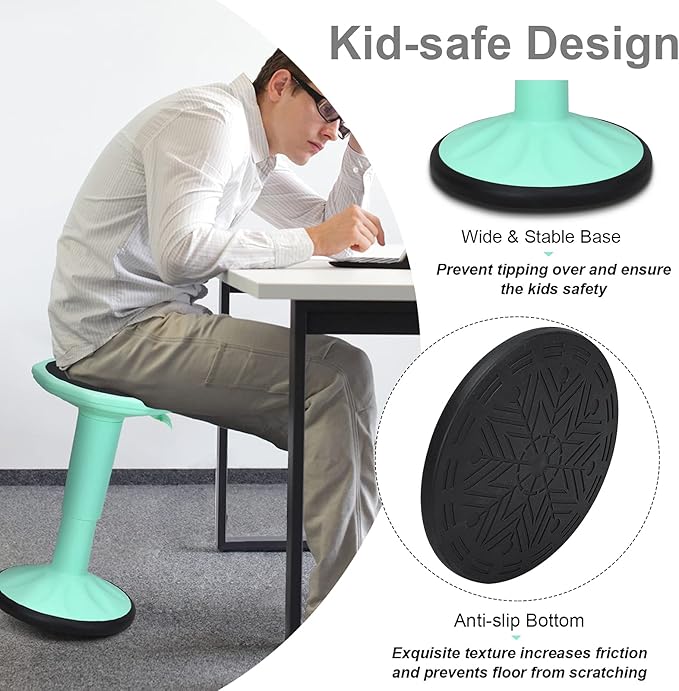 Giantex Wobble Stools for Classroom Seating, Wiggle Stool with Adjustable Height, 24 Inch Active Learning Stool, Sitting Balance Chair for School, Office Stand Up, Flexible Seating Wobble Chair(Green)