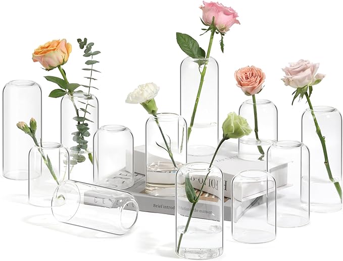 ComSaf Small Flower Vase Set of 12, Glass Bud Vases in Bulk, Clear Vases for Flower, Decor Centerpiece for Bathroom, Decor...