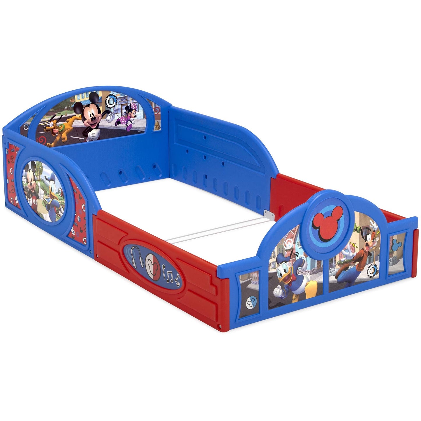 Delta Children Disney Mickey Mouse Plastic Sleep and Play Toddler Bed with Attached Guardrails
