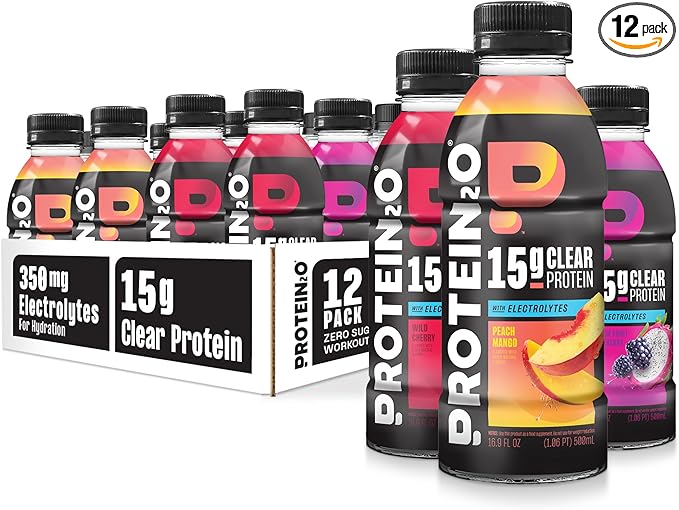Protein2o Hydration Drink - 2-in-1 Liquid Clear Whey Protein Isolate and Electrolyte Drink - 15g Protein, Vitamins B5, B6...