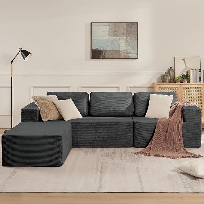 Furnify 40" Memory Foam Couch Footrest, Cloud Modular Sofa with Removable Cover, Upholstered Floor Sofa Ottoman, Upholstered Sofa for Bedroom Living Room, No Assembly Required (Corduroy Fabric, Grey)