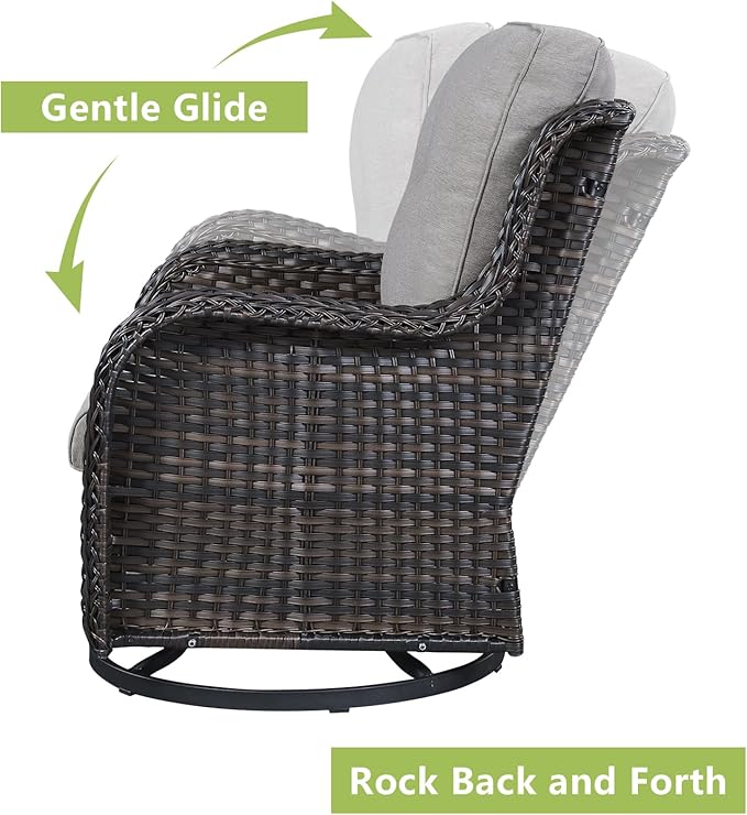 Rilyson Wicker Patio Furniture Set - 8 Piece Rattan Outdoor Sectional Conversation Sets with 4 Swivel Rocking Chairs,2 Ottomans,1 Sofa and 1 Coffee Table for Porch Deck Garden(Brown/Grey)