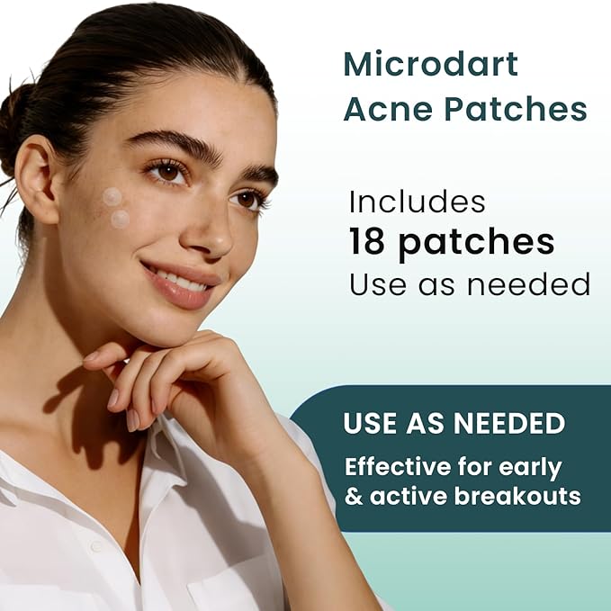 Micro-Dart Pimple Patch – Hydrocolloid Acne Patches with Micro-Dart Technology for Hydrolyzed Hyaluronic Acid, Salicylic Acid, Madecassoside & Tea Tree (18 Pack)