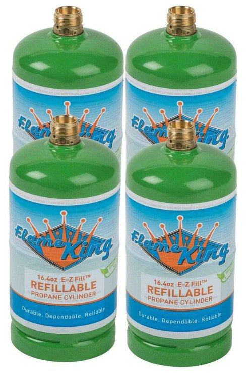 Flame King Refillable 1LB (16.4 oz) Empty Propane Cylinder Tank, Reusable, Safe & Legal Refill Option, DOT Compliant, for Camping, Backpacking and Hiking (4-Pack)