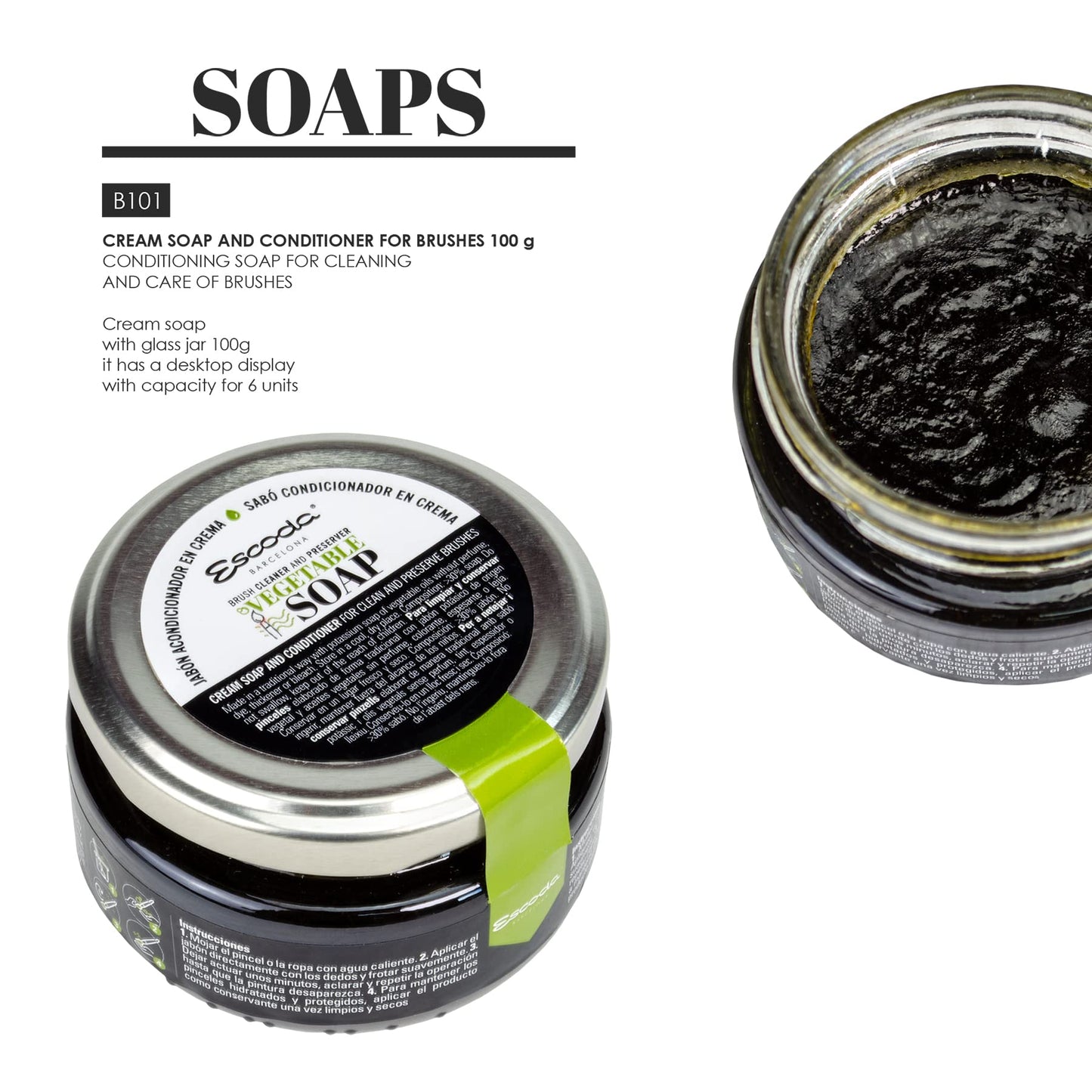 Escoda | Cream soap | Conditioning soap for cleaning and care of brushes | 100g per jar | 1 Jar | For all types of brushes