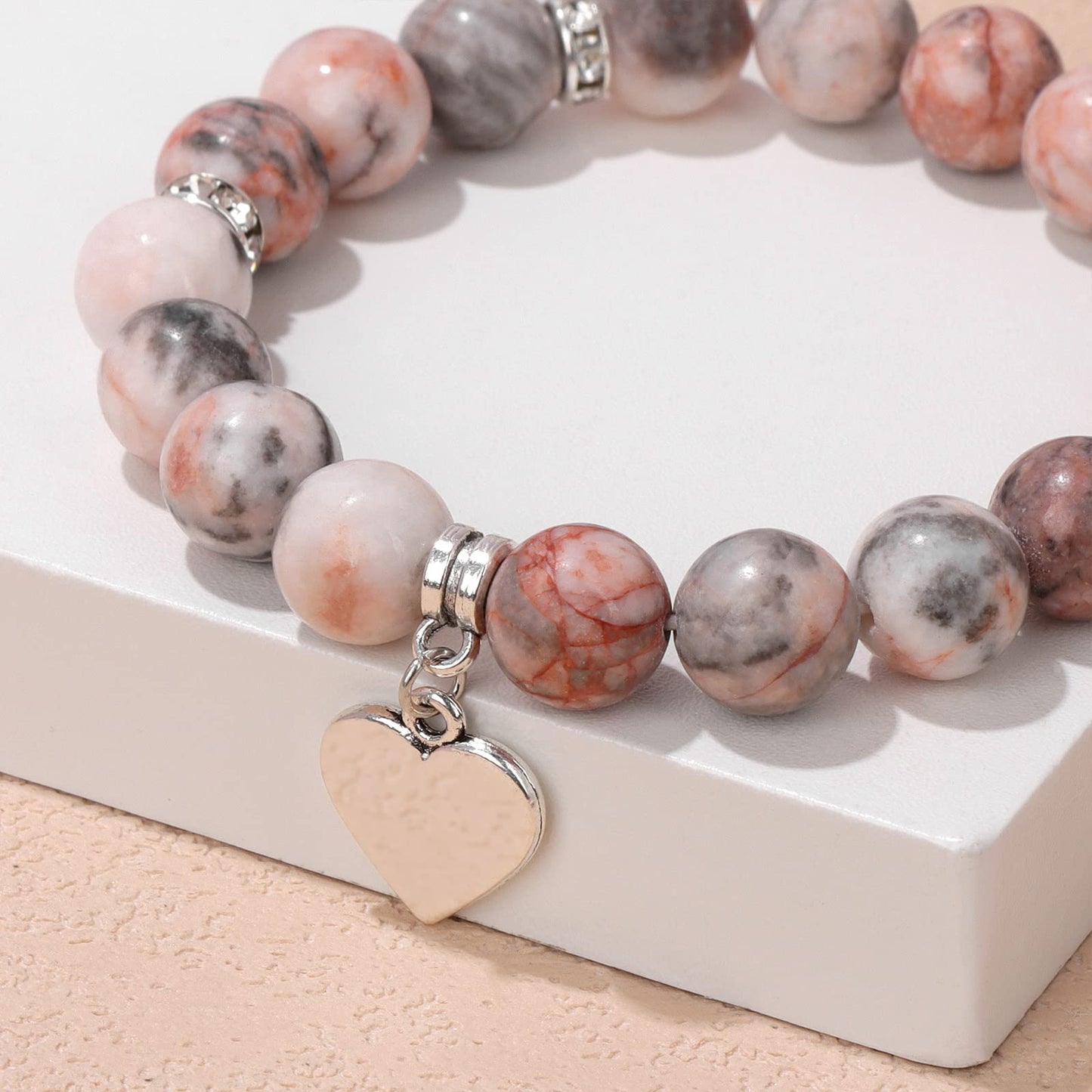 GolbalJew Healing Bracelet For Women Anxiety Beaded Bracelets Jewelry Pink Healing Stone Heart Pendant Bracelet Stress Relief Yo