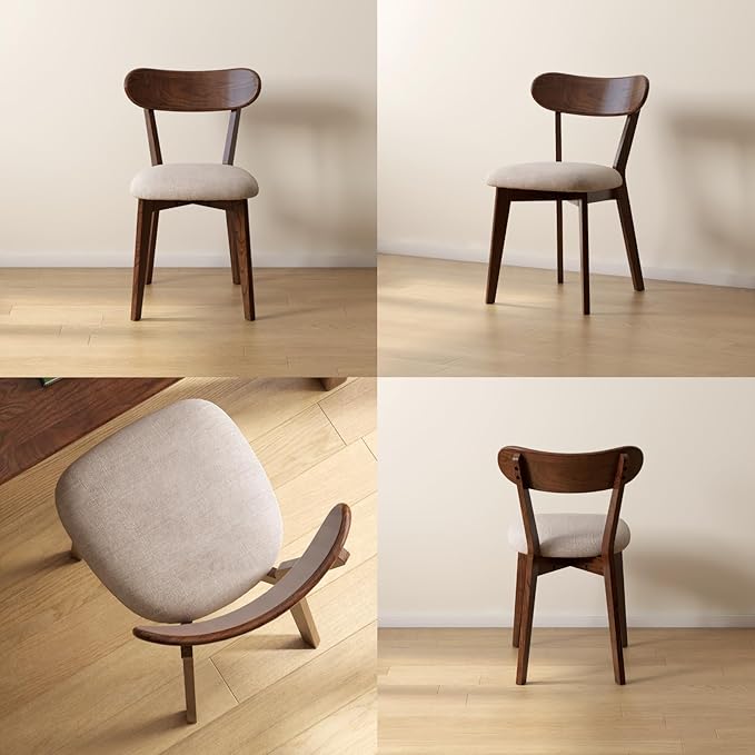 Bamskov 100% Solid Wood Dining Room Chairs - Practical Kitchen Chairs - Wood Chair for Dining Room, Kitchen (4, Walnut with Grey Cushion)