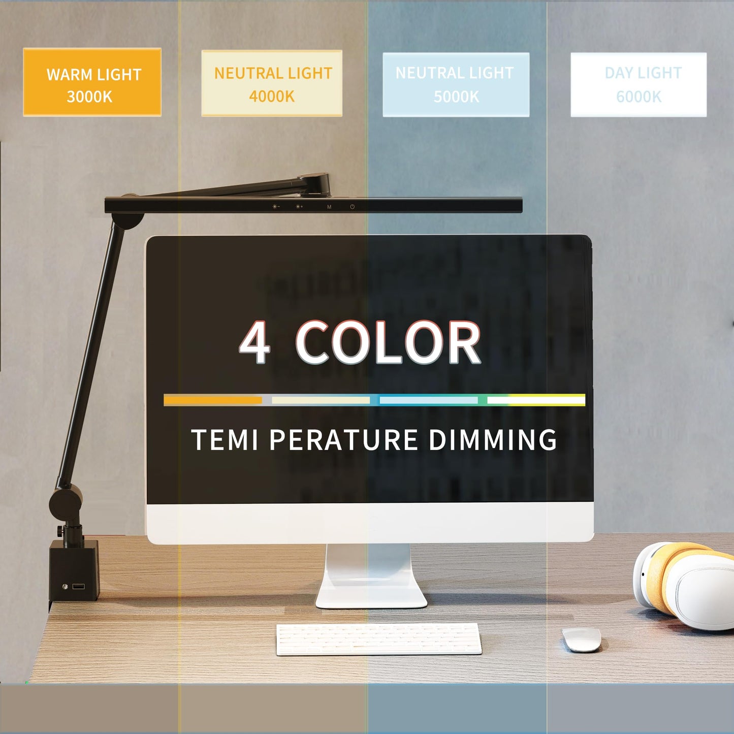 MELIFO LED Desk Lamp with Clamp,Monitor Light Bar,Eye-Caring Desk Light,Ultra High Definition and Brightness Table Light,5 Modes 20 Brightness,No Screen Glare&Reduce Eye Fatigue for Reading,Study.