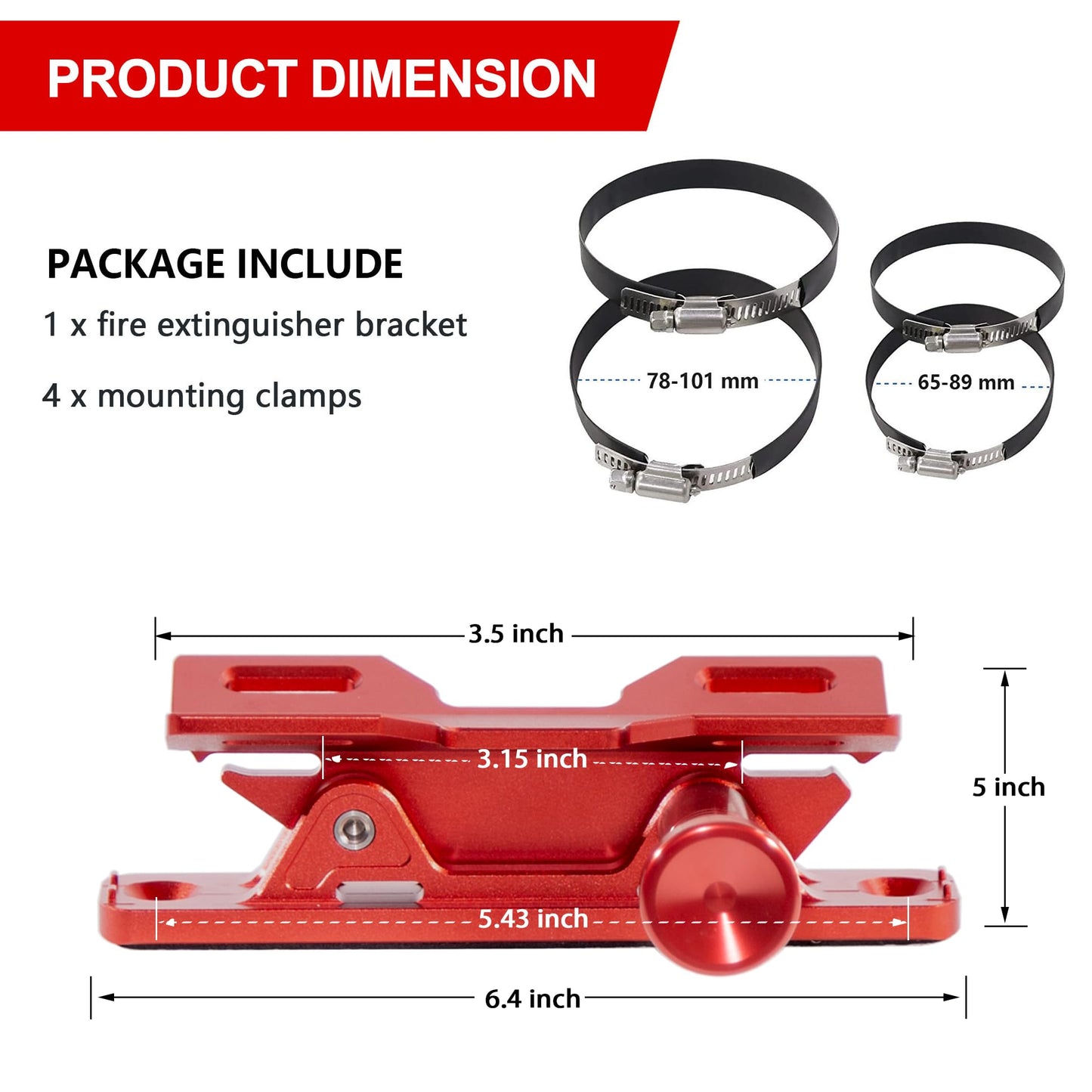 Quick Release Fire Extinguisher Mount - Aluminum Adjustable UTV Roll Bar Fire Extinguisher Holder Mounting Bracket Compatible with Jeep Wrangler TJ JK JL JKU Polaris RZR Ranger Can-Am X3, Red