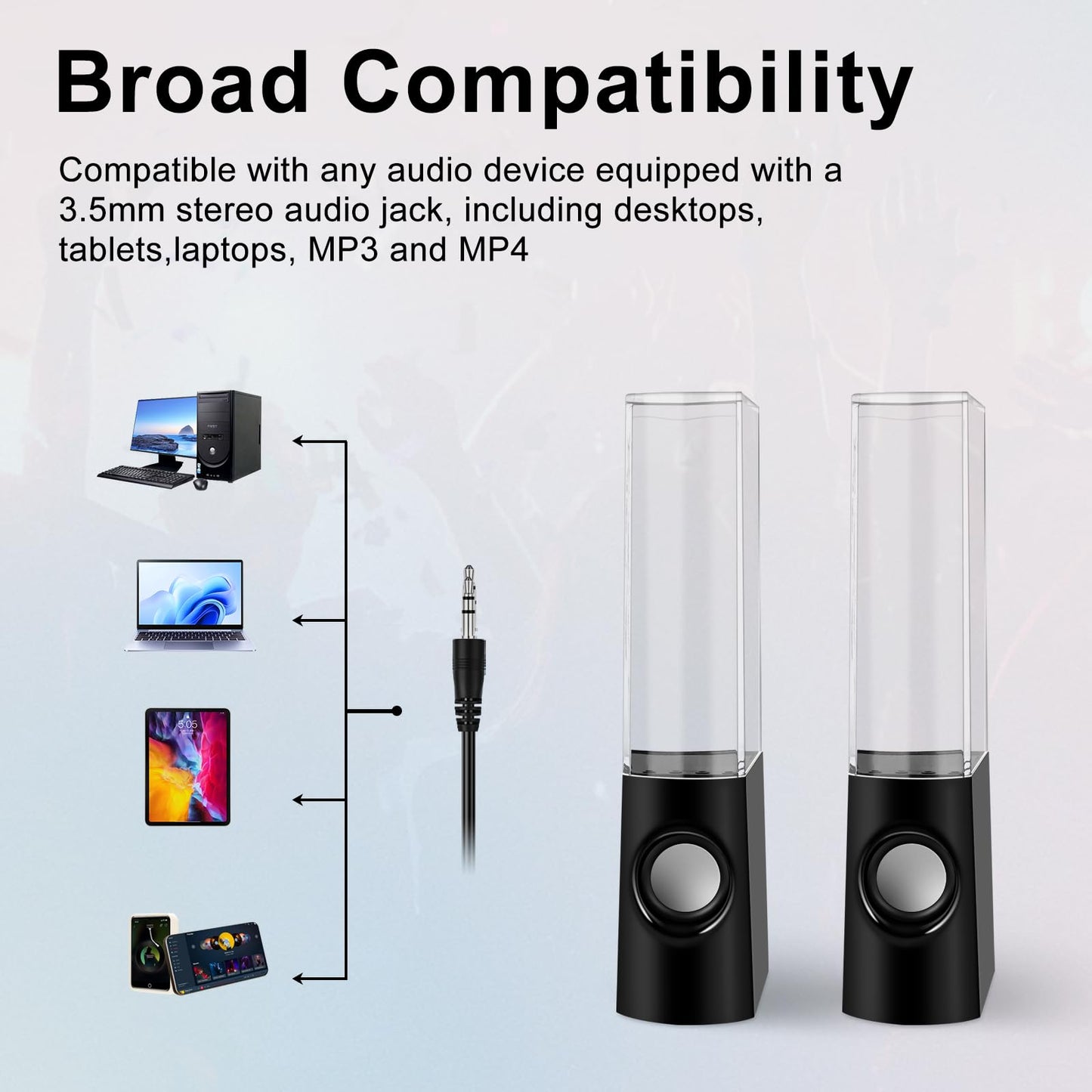Aolyty Colorful LED Water Speaker with Dancing Fountain Light Show Sound for PC, MP3 Player, Laptops, Smartphone Black
