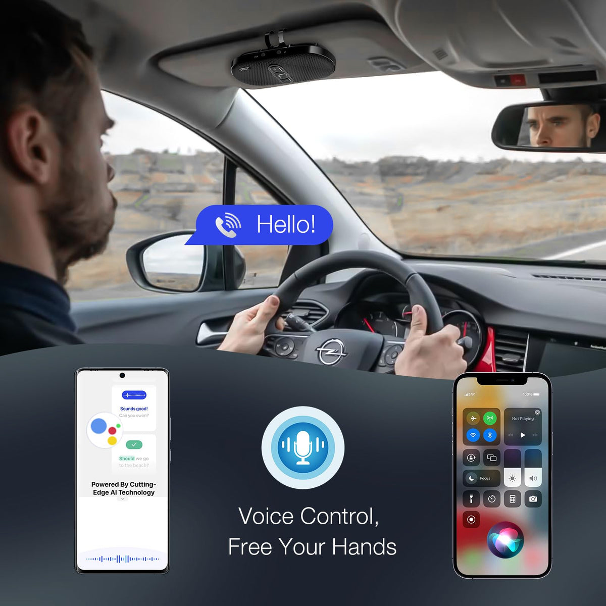 Sunitec Bluetooth Car Speaker Phone: Hands Free Calling Kits 6W in car Speakerphone for Safe Driving - Support Siri Google Assistant Voice Calls/Motion Auto ON Off - BC990P