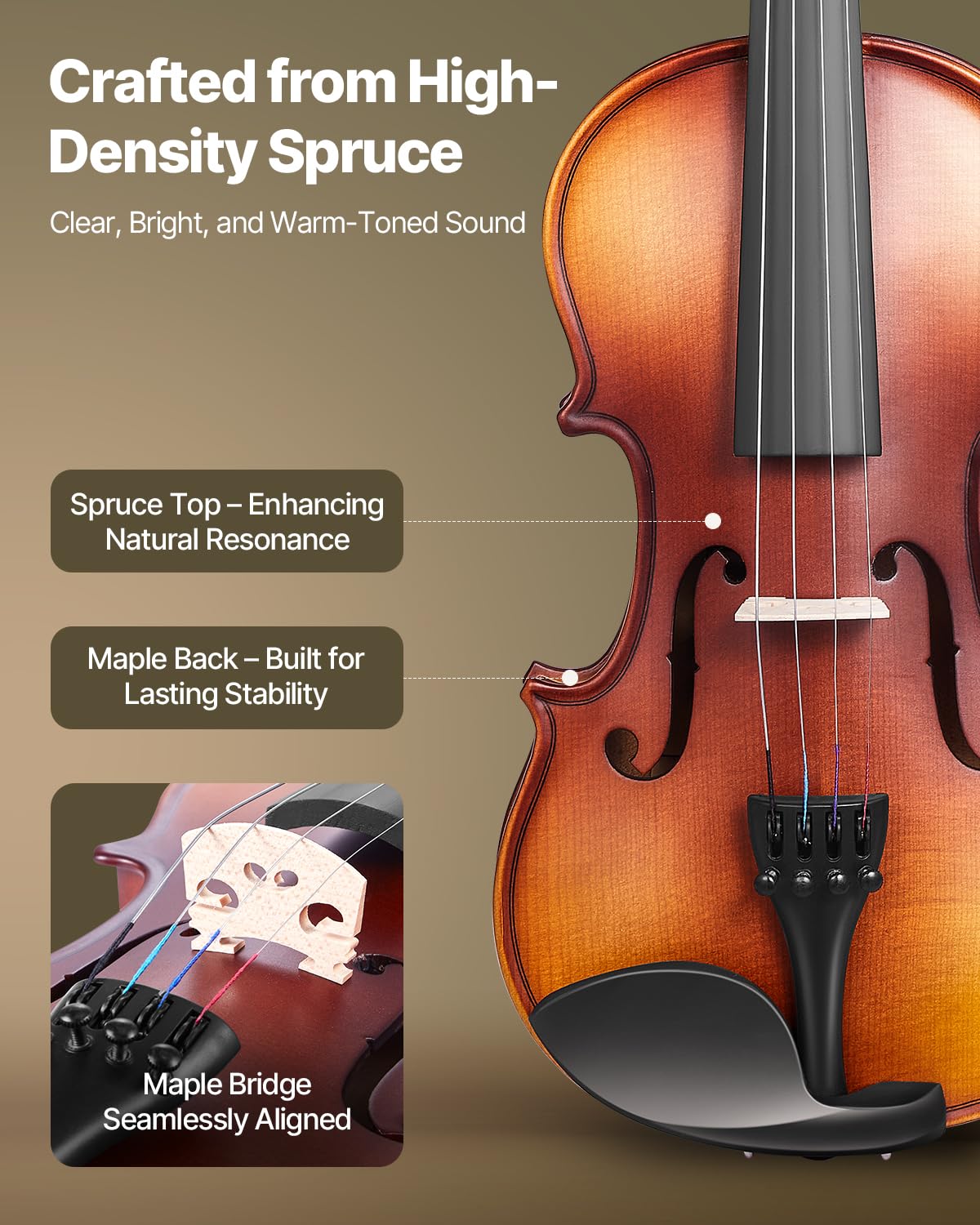 Vevor Violin 1/2 Size For Adults, Violin Fiddle Set For Beginners Student With Hard Case, Rosin, Bow, Shoulder Rest,Bridge,Tuner