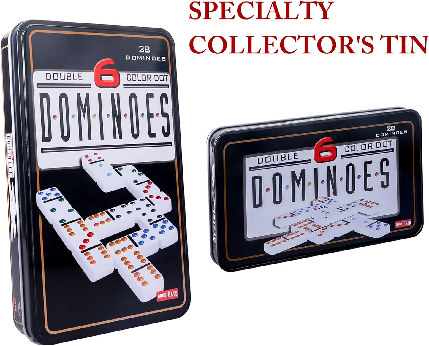 GOTHINK Double 6 Dominos Set for Adults with Tin Box Storage - 28 Tile Colorful Dot Dominoes Games Set for Family Night Gift Travel Game - Classic Party Board Game Ideal for 2-4 Players