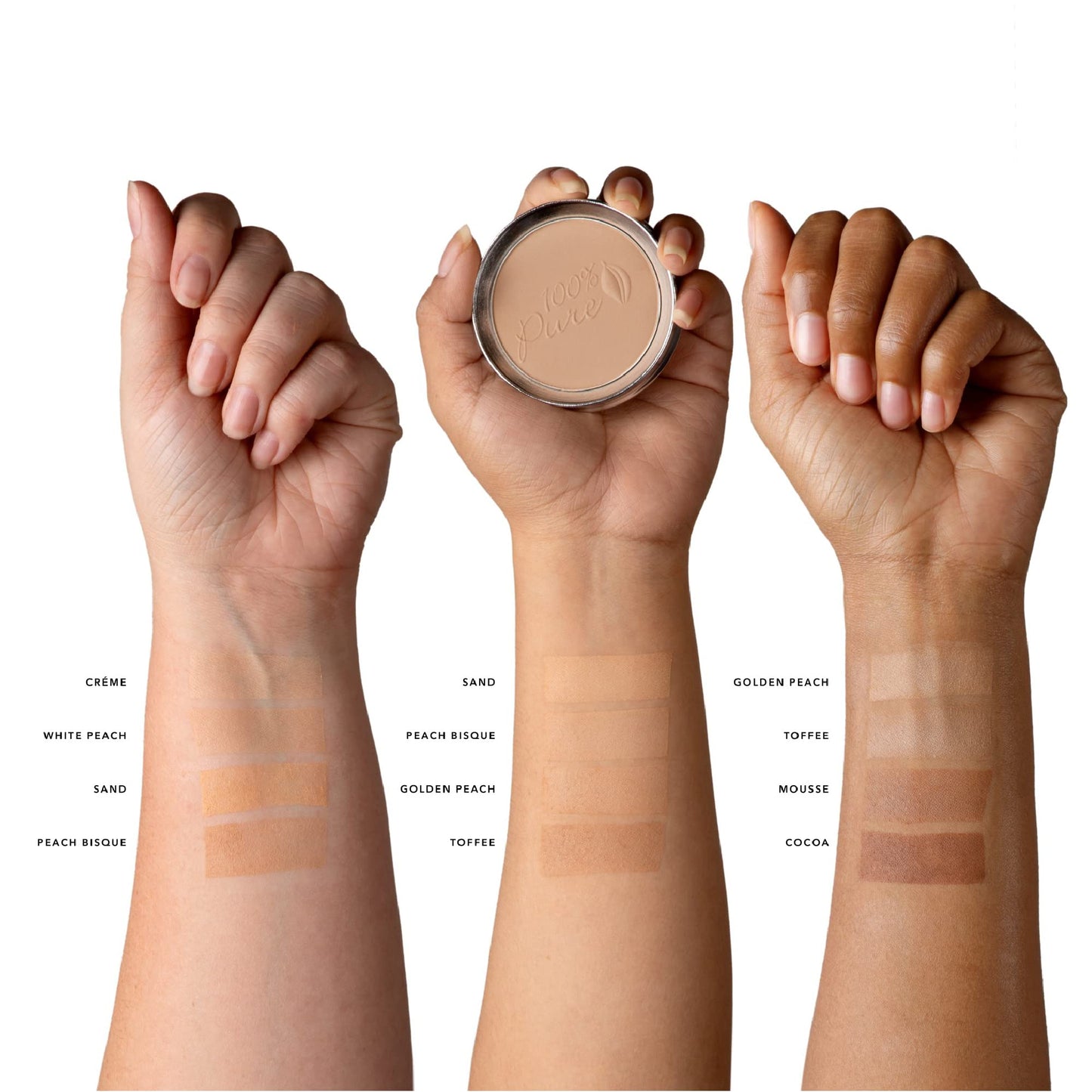 100% PURE Powder Foundation Matte Finish Face Makeup - Oil Absorbing Pressed Poreless Concealer - Vegan Fruit Pigmented Mousse C