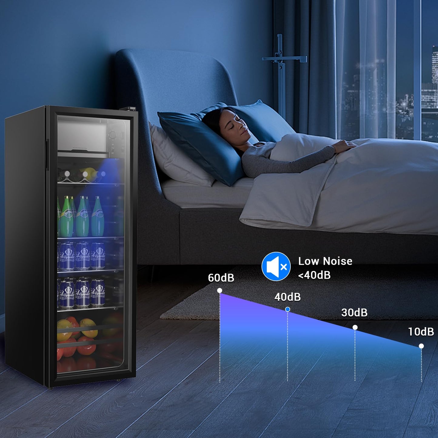 Zyerch Beverage Refrigerator, 180 Can Freestanding Mini Fridge with Glass Door for Soda Beer Wine, Small Drink Dispenser with Adjustable Temperature Control for Home, Office, Black
