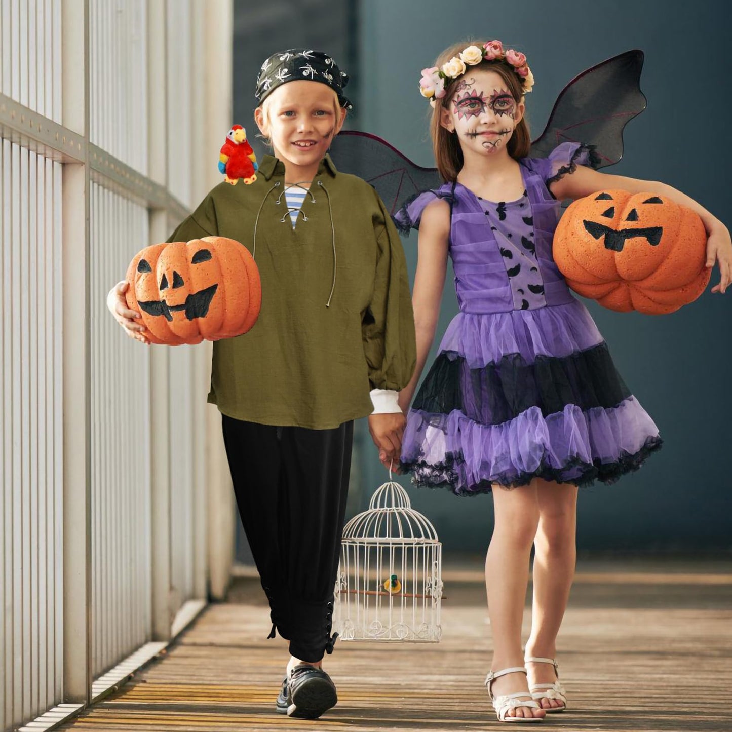 Prebene Boys Medieval Pirate Set Shirt & Ankle Pants Kids Renaissance Halloween Costume Scottish Jacobite Tops and Trousers (Green+Black, 6-8T)