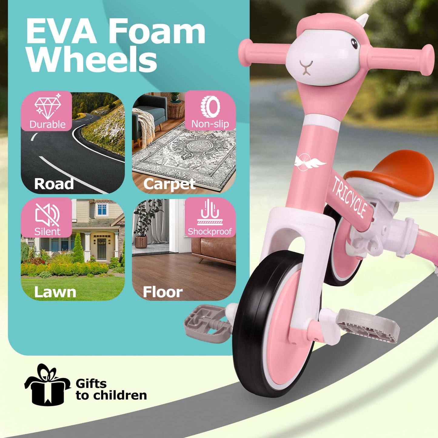 Tricycle for Toddlers 1-5 Year Olds, Toddler Balance Bike for Boys Girls 2-4, Toddler Tricycle with Light & Music Front, Kids Bicycle with Removable Pedal, Birthday Gifts for 1 2 3 4 5 Year (Pink)