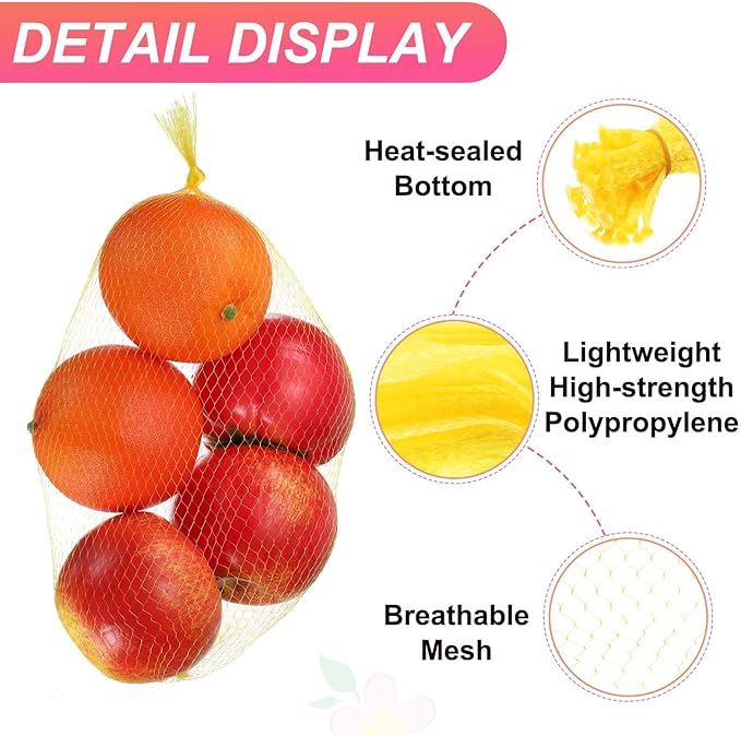 uxcell 100PCS Reusable Mesh Produce Bags, 15.7 Inches Egg Hatching Bags Washable Breathable Fruit Net Stretchable Mesh Netting Storage for Seafood Vegetable Onion Grocery Shopping, Yellow
