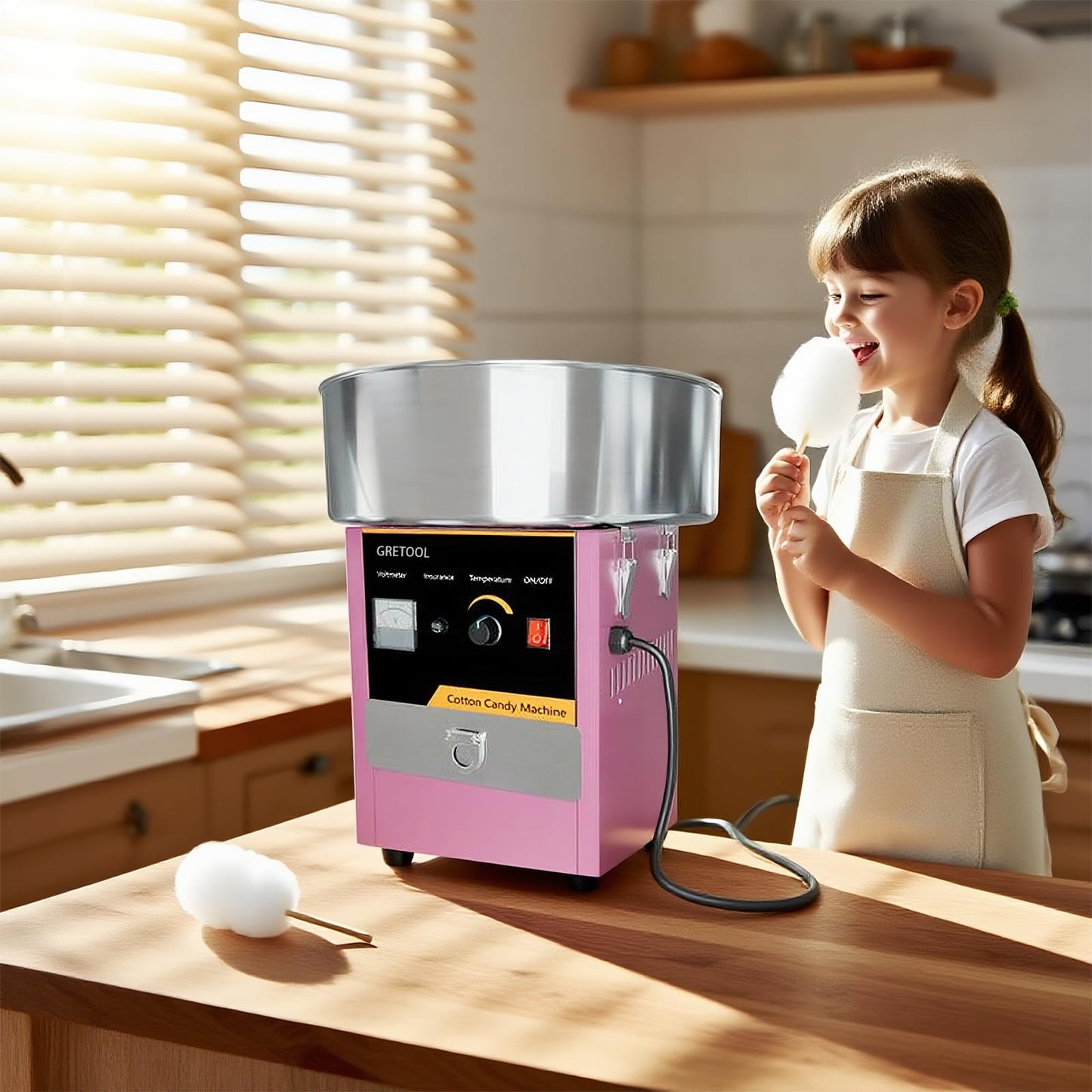 Electric Cotton Candy Machine, 1000W Commercial Floss Maker w/Stainless Steel Bowl, Sugar Scoop and Drawer, Perfect for Home, Carnival, Kids Birthday, Family Party, Pink