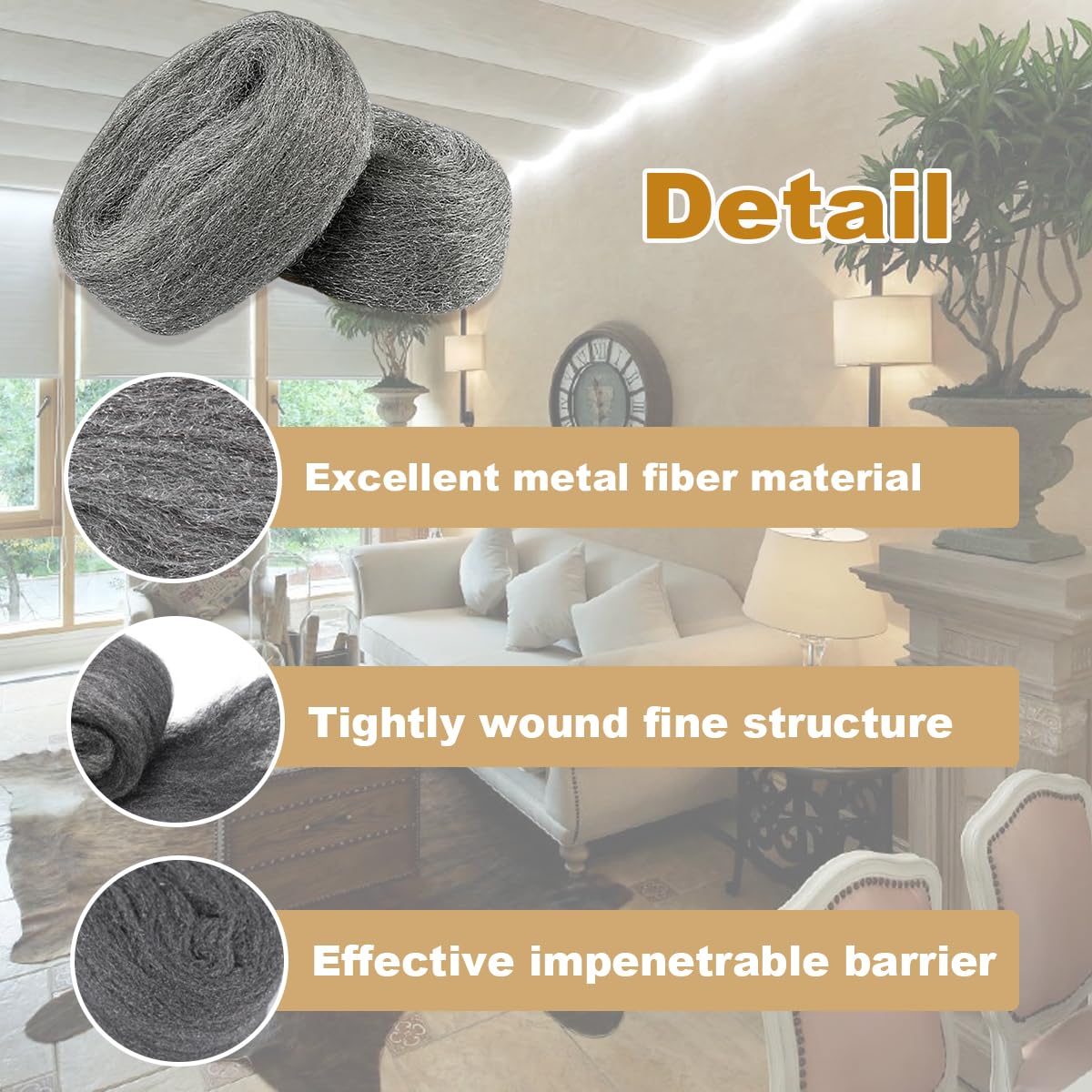 Apalie 2Pack Steel Wool for Mice Control 3.2" x10.5 ft Wool, Gap Filler for Home & Garage, DIY Bundle with Gloves & Scissors