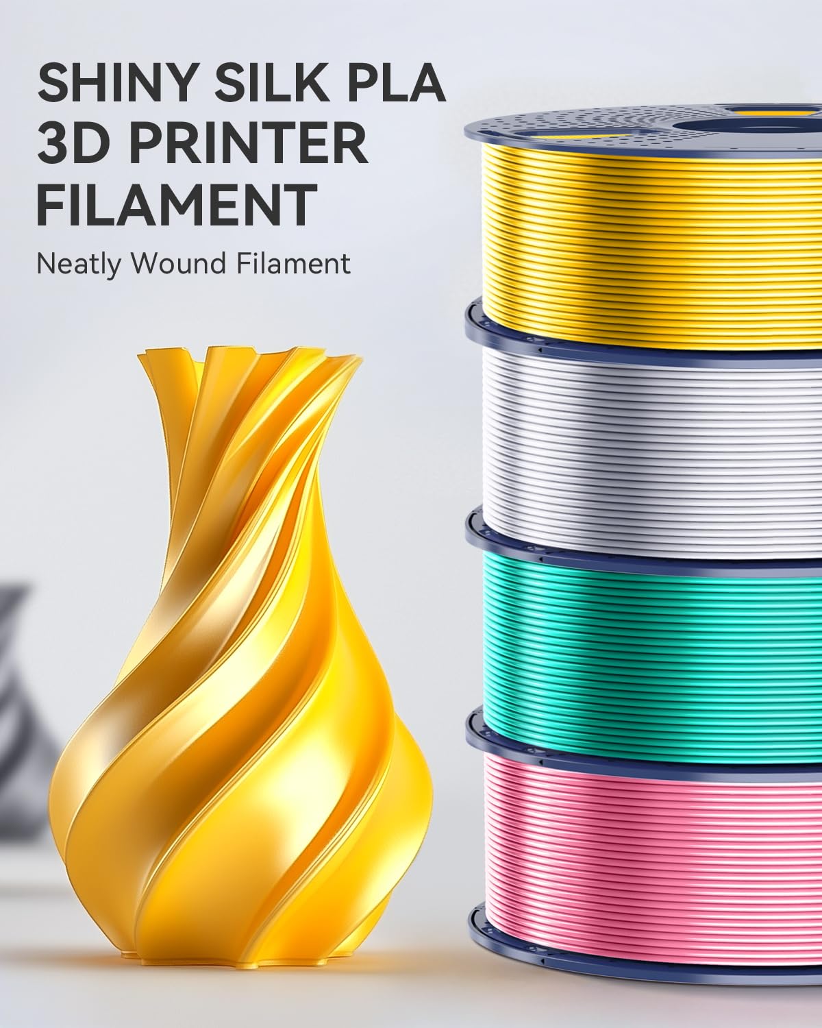 SUNLU 3D Printer Silk Filament,Shiny Silk PLA Filament 1.75mm, Smooth Silky Surface, Great Easy to Print for 3D Printers, Dimensional Accuracy +/- 0.02mm, Silk Silver 1KG