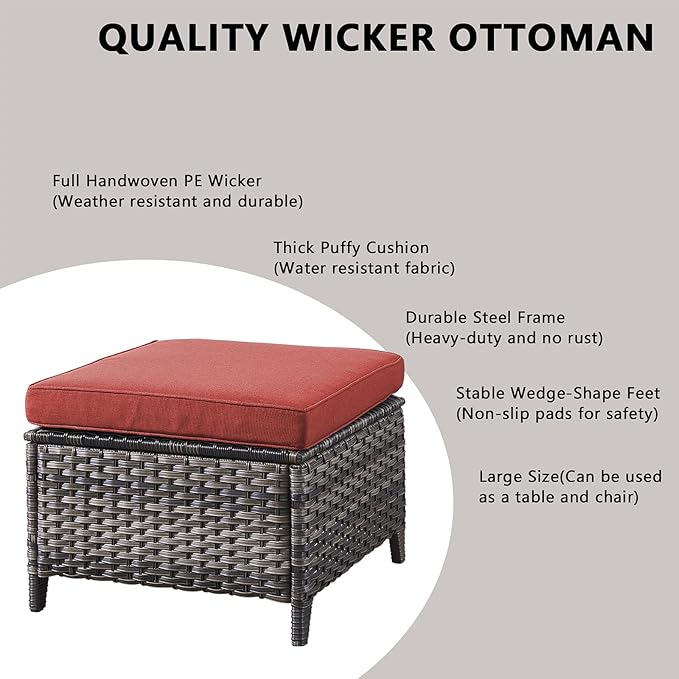 Rilyson Patio Furniture Swivel Chairs Set - 7 Piece Wicker Rattan Outdoor Sectional Conversation Sets with 4 Swivel Rocking Chairs,2 Ottomans and 1 Sofa for Porch Deck Garden(Mixed Grey/Red)