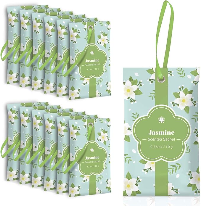 SCENTORINI Scented Sachets for Drawers and Closets, Jasmine Scent 14 Pack, Long-Lasting Sachets Bags Wardrobe Freshener, for Drawers, Closets, Cars