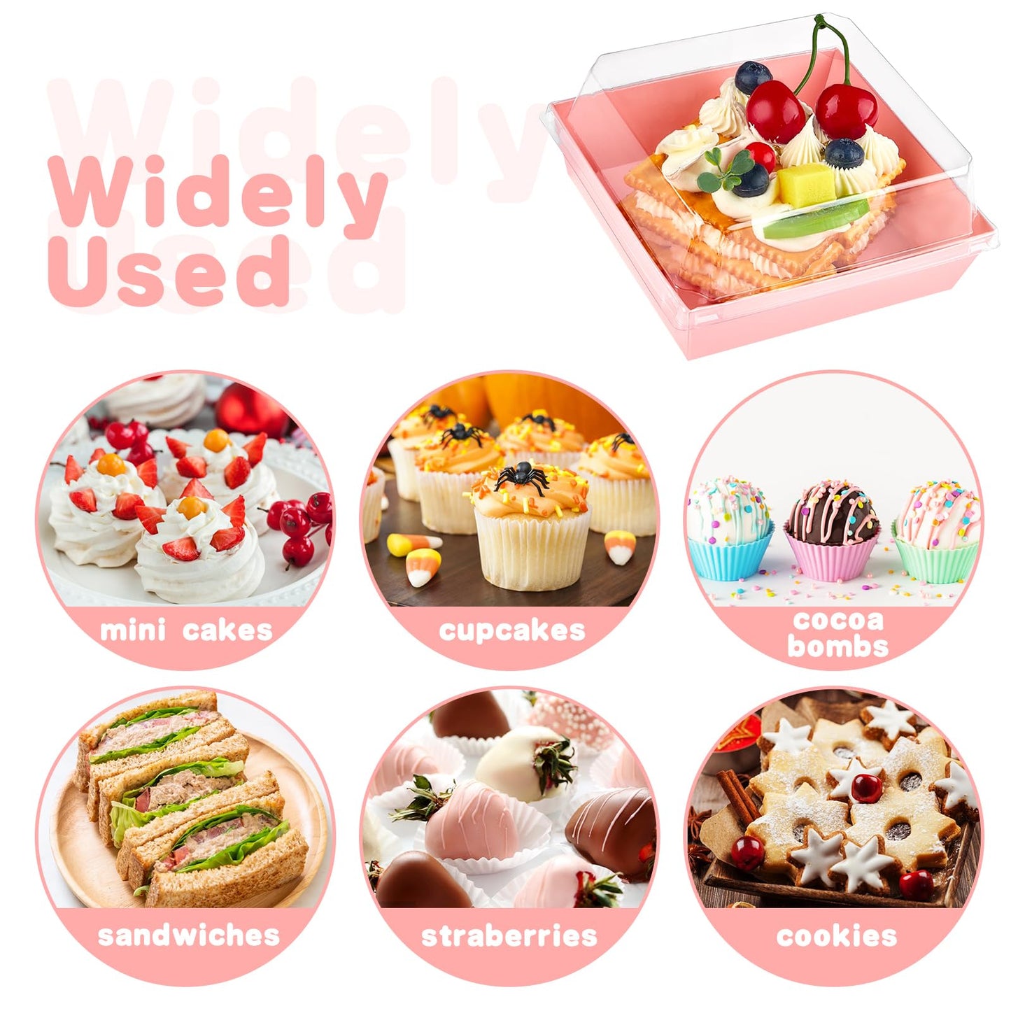 Kucoele 20 Pack Small Charcuterie Boxes with Clear Lids, To Go Paper Dessert Boxes Bakery Boxes, 5 Inches Disposable Food Containers for Cookies, Cupcakes, Slice Cakes, Strawberries (Pink)