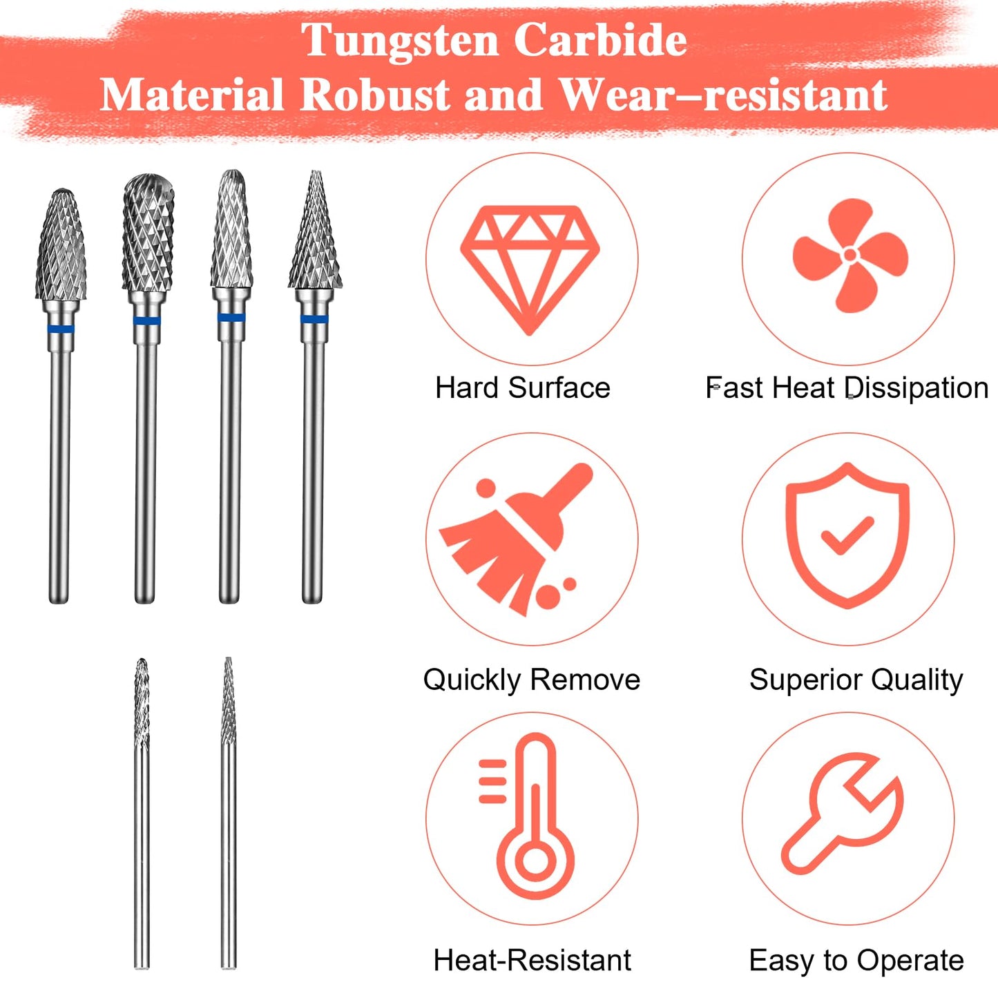 YUXIANLB Nail Drill Bits Set Tungsten Steel Nail Bits 1.77 Inches Diamond Cuticle Electric Nail File 6Pcs Nail Art Tools Sanding