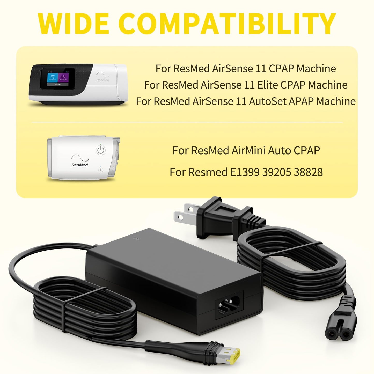 65W Replacement CPAP Adapter for Resmed Airsense 11 CPAP, AirSense 11 AutoSet/AirSense 11 Elite, AirMini Portable CPAP Charger; E1399 39205 38828, Resmed AirSense 11 CPAP Power Supply, 24V