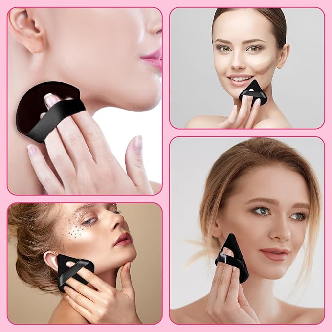 Pimoys 6 Pcs Powder Puff Face Soft Triangle Makeup Puff Velour Makeup Sponge Stocking Stuffers for Loose Powder (Black)