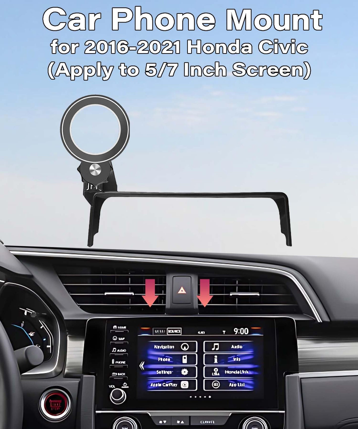 Abeeygeomarn Car Phone Holder For Honda Civic 2016-2021 Accessories Apply To 5/7 Inch Touch Screen Fixed Clip Magnetic Cell Phon
