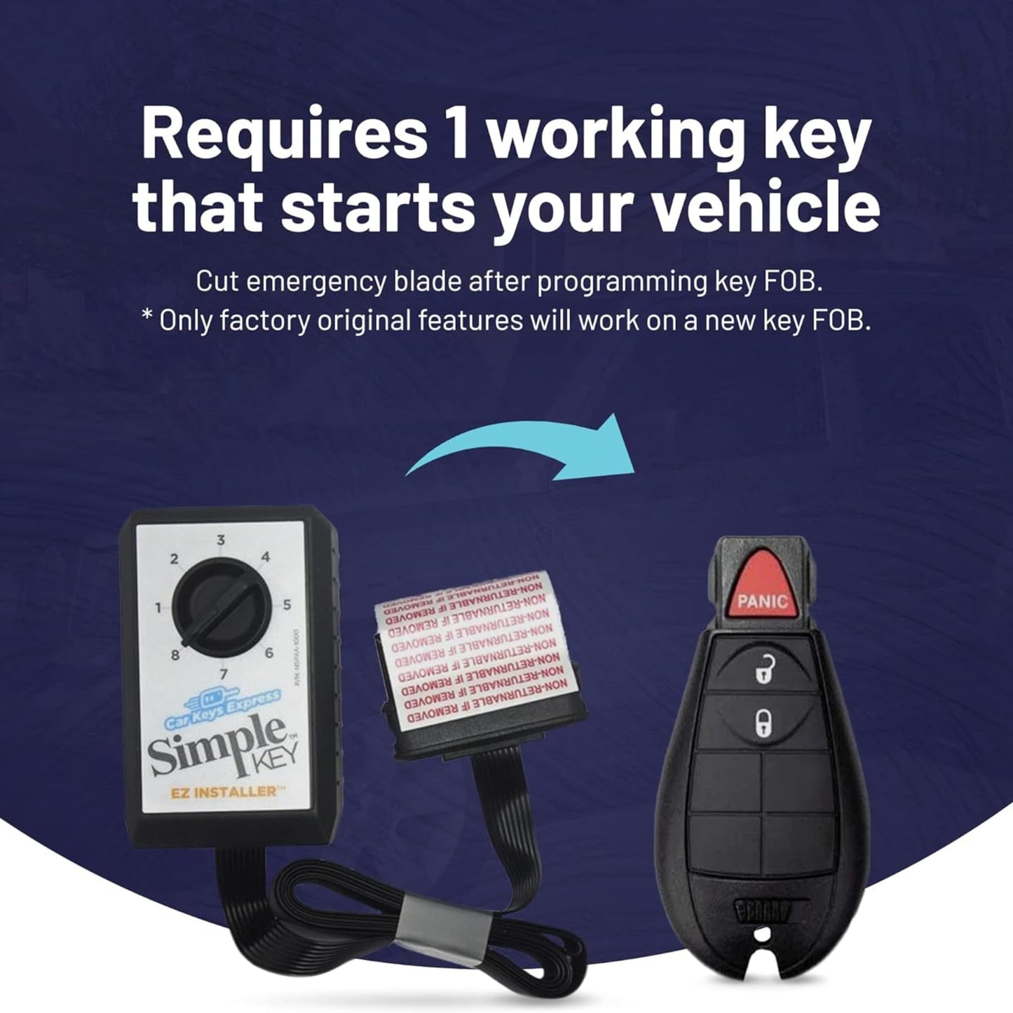 Simple Key, Key Fob And Key Programmer With Interchangeable 3 & 4 Button Keypads Compatible For Select Chrysler, Dodge, Jeep, Ra