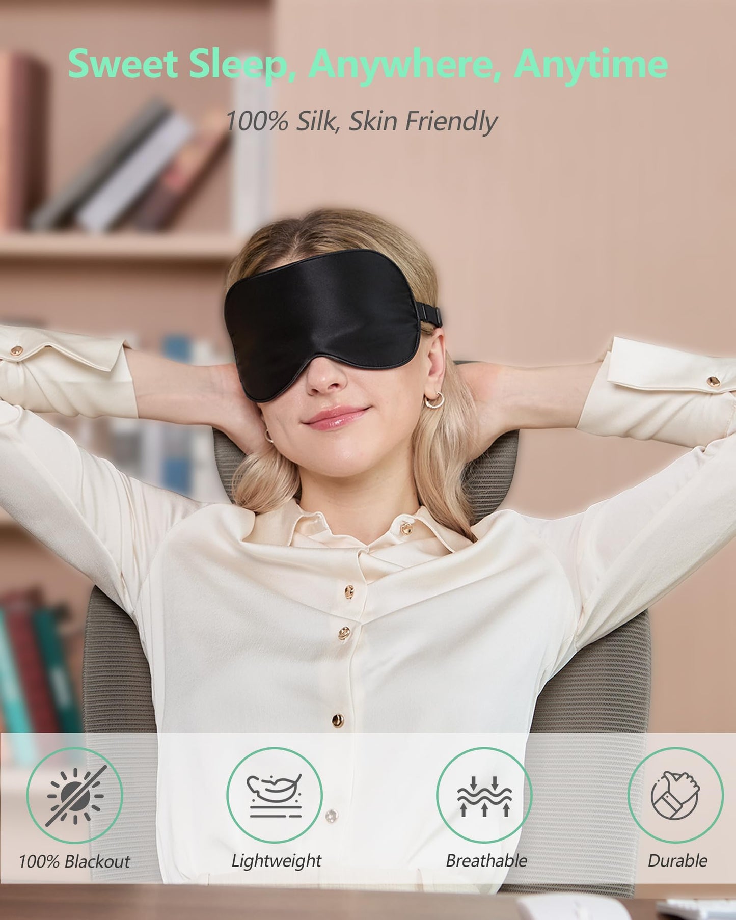 BeeVines 100% Real Mulberry Silk 2 Pack Sleep Mask, Pure Silk Eye Masks with Adjustable Strap for Sleeping, 100% Block Light Eye Shade Cover, Reduces Puffy Eyes Traveling Gifts(Black & Red)