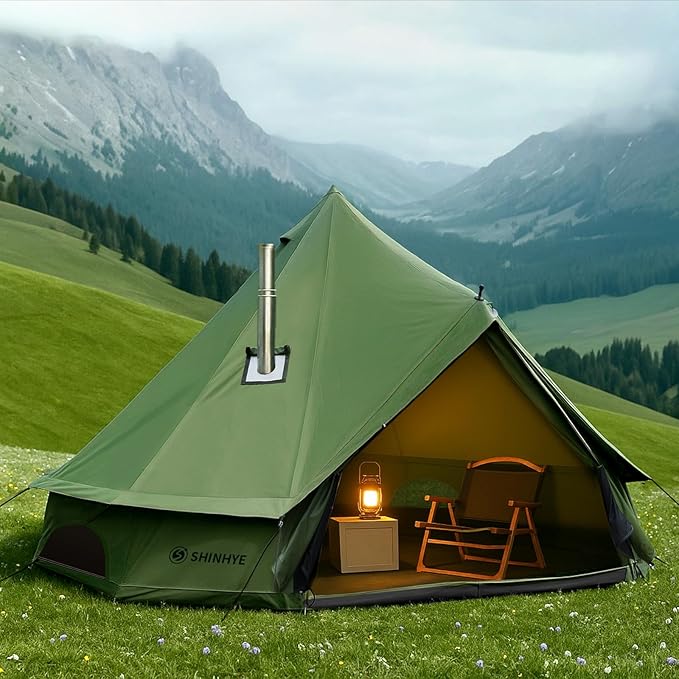 Canvas Bell Yurt Tent with Stove Jack, Waterproof Luxury 4 Season Tents for Family Outdoor Camping 100% Cotton Green Glamp...