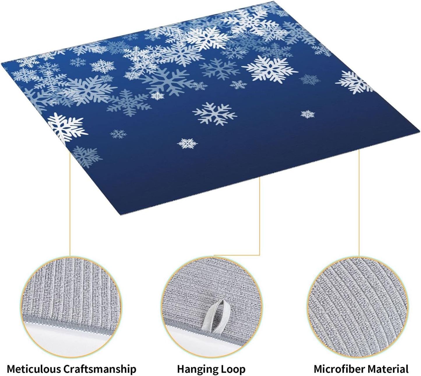 Dish Drying Mat Snowflake Blue Winter Christmas for Kitchen Counter Absorbent 16x18 Inch Microfiber Dishes Plate Glass Dry Draining Pad Reversible Washable