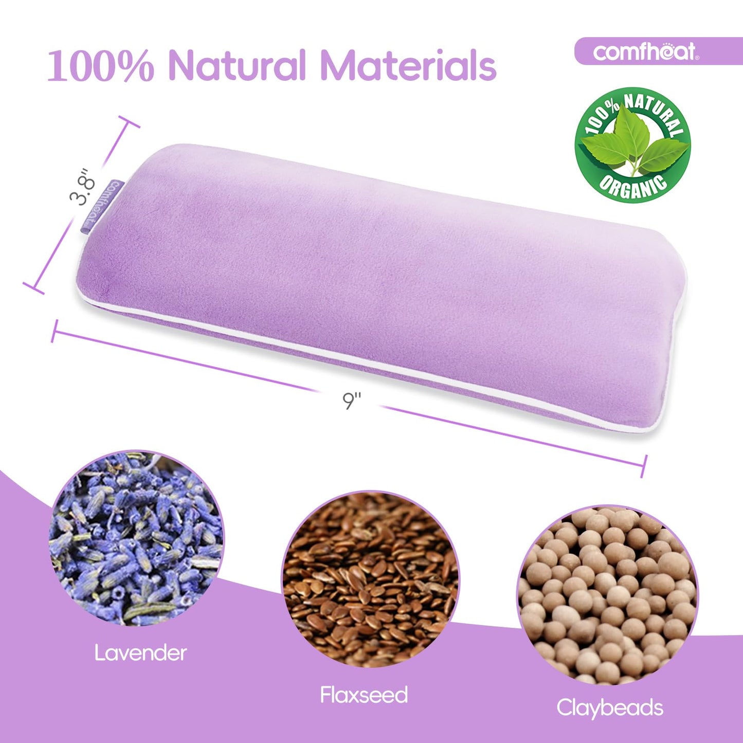 Comfheat Lavender Weighted Eye Pillow for Yoga, Microwavable Moist Heat Eye Compress Mask with Washable Cover for Relaxation, Sleeping, Meditation, Yoga, Spa, Migraine Relief (Purple)
