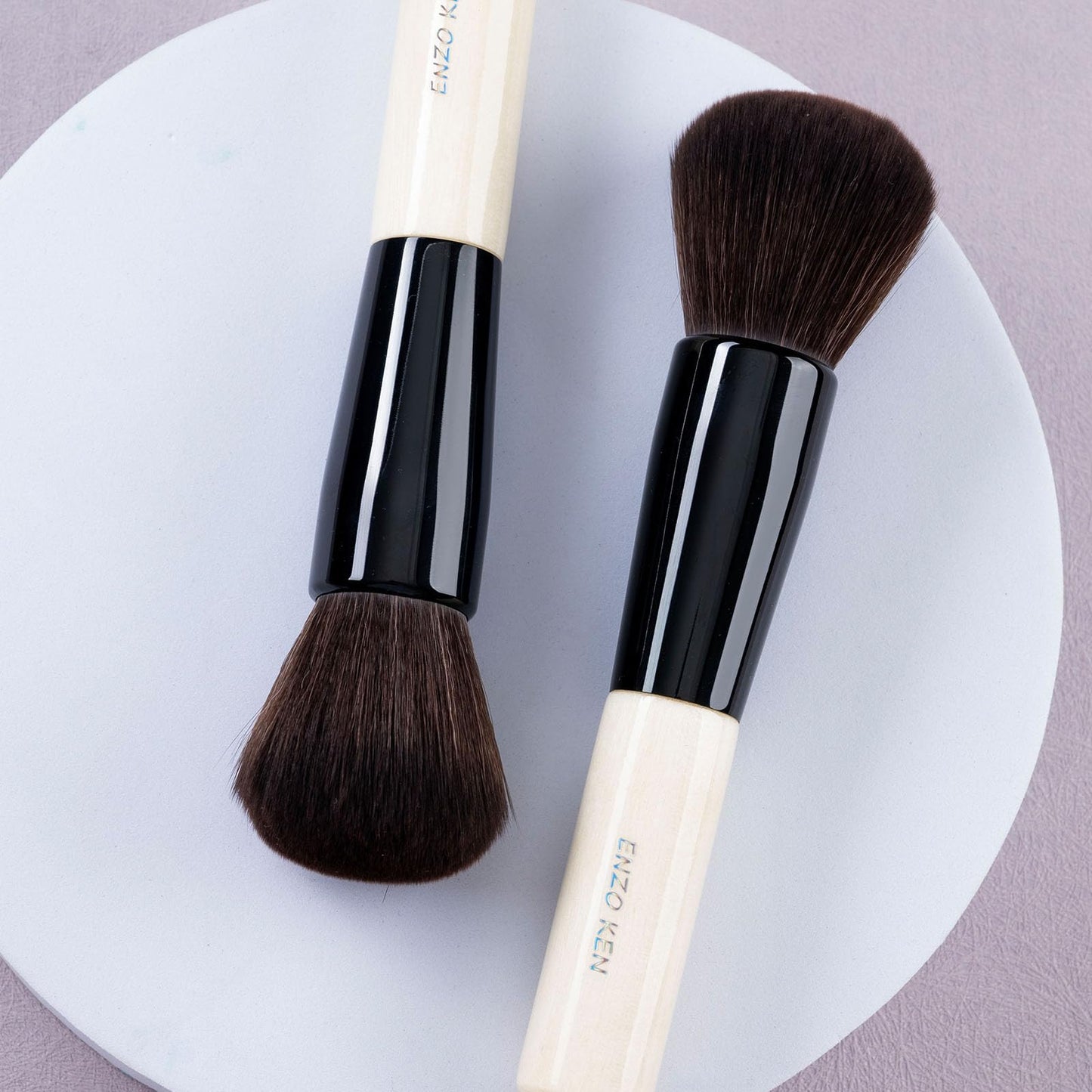 ENZO KEN Natural Black Goat Hair Kabuki Powder Brush, Natural Hair Blush Brush & Contour Brush, Natural Face Powder Brush, Natur